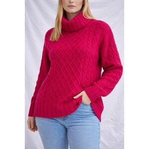 banana republic pink wool Blend sweater Size Small Cabel Knit Turtleneck Fisherm